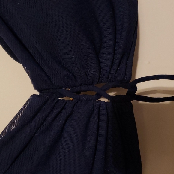 LAUREN Ralph Lauren Navy Blue Sheer Overlay Tie Front Bikini Bra Top Sz … - Picture 5 of 10